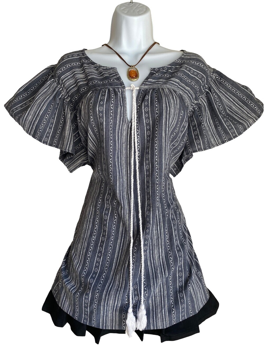 Vintage Ces Femme Plus 3X Gray Tie Keyhole Tie Front Tunic Blouse Whimsigoth Top